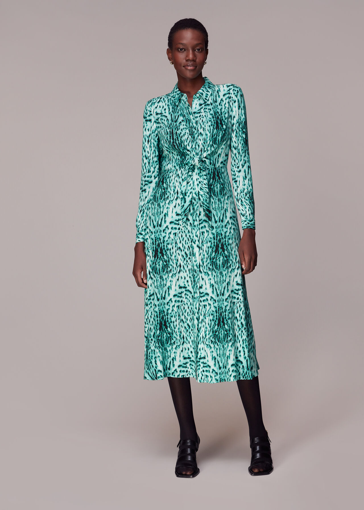 Brushed Leopard Tie Midi Dress